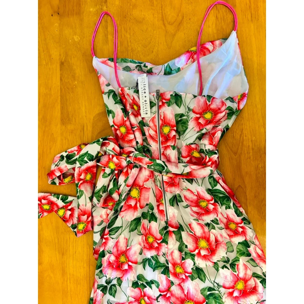 .NWT ALICE + OLIVIA Samantha Floral Silk Blend Midi Dress SZ 14 - Picture 14 of 16